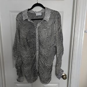 Tanya Taylor Black and White Wave-Stripe Button-Down Shirt
